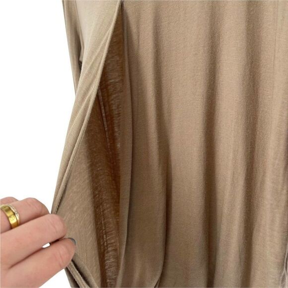 Molly Green Top Brown Criss Cross V Neck Draped 3/4 Sleeve Jersey Stretch Knit L - Picture 6 of 8